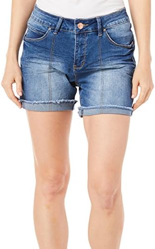 Royalty by YMI Womens Roll Cuff Frayed Hem Denim Shorts 14 Medium wash