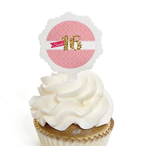 Sweet 16 Cupcake Picks. Gold Glitter Sweet 16 Cupcake Toppers