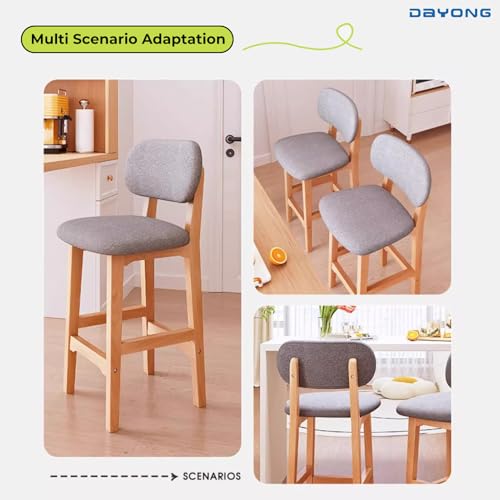 DAYONG Wooden Bar Chairs Set of 2, Bar Stools with Back Upholstered,Modern and Simple High Bar Stools, Chairs For Home Kitchen Restaurant Counter (Light Khaki, 65CM - 2Pcs)