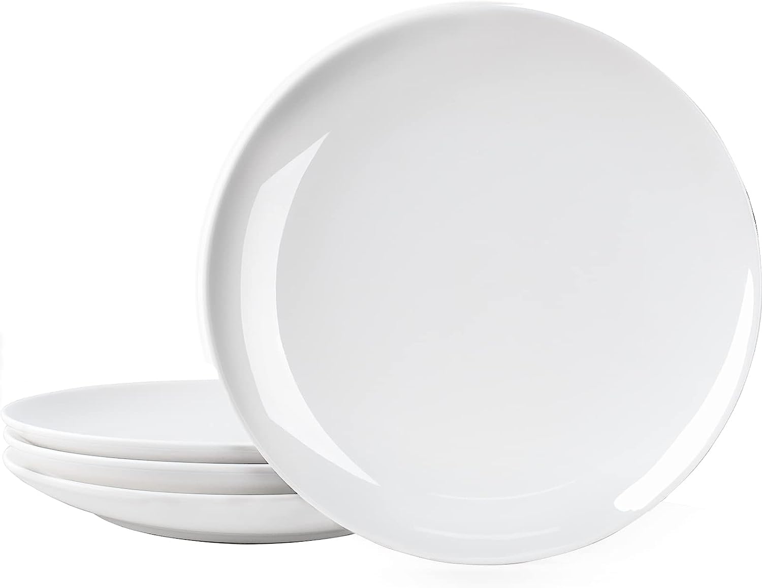 Zuvo Dinner Plates Set of 6 Inches White Porcelain Dessert Plates - Dishwasher and Microwave Safe Coupe Shape Plates Set