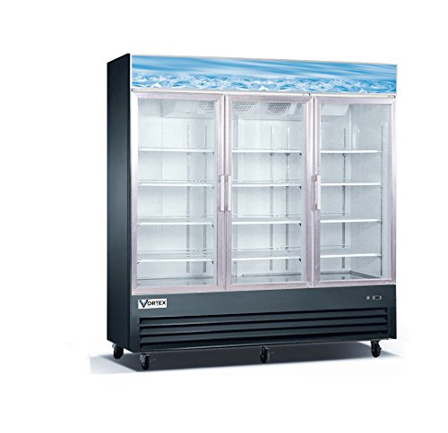 Vortex Refrigeration Commercial 3 Glass Door Black Merchandiser Refrigerator - 72 Cu. Ft.