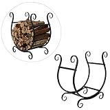 MyGift Scrollwork Firewood Rack, Freestanding Fireside Log Storage Holder, Black