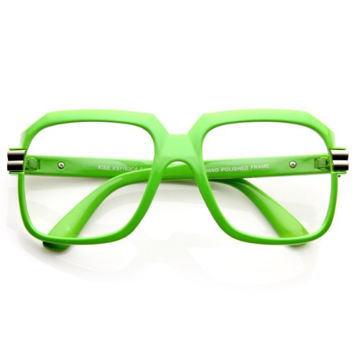 Large Color Coated Square Oversized Hip Hop Clear Lens Glasses (Green)