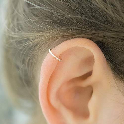 Helix Earring Cartilage Piercing Diamond Cut Hoop Sterling
