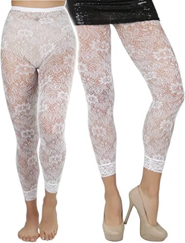UNDERWRAPS Women's Retro 80's Lace Leggings - White, Large at