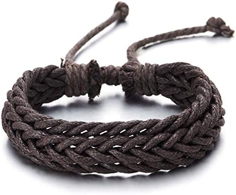 メンズ レディース ブラウン 編み込みコットンロープ ラップブレスレット リストバンド 調節可能 手作り