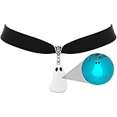 TKHLT Ghost Necklace (Blue) Glow in The Dark Spooky Pendent Black Velvet Choker Halloween Jewelry Accessories for Women