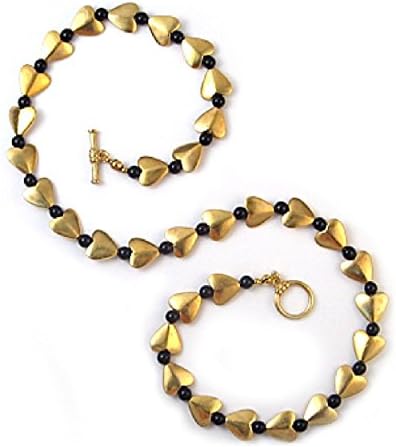 pricegems Matte Gold Finish Black Onyx Love Puffy Heart Toggle Necklace 18"