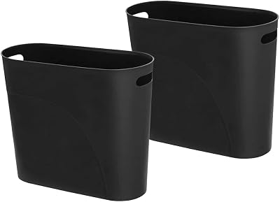 Caxmtu 10L Small Bathroom Trash Can Plastic Bin with Handle 2 Pack Black