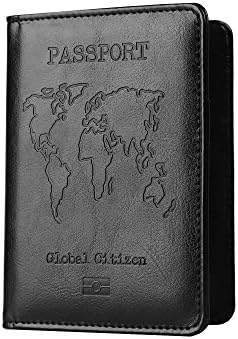 PU Leather Passport Holder Cover Case RFID Blocking Travel Wallet Credit Card Organizer (Black)