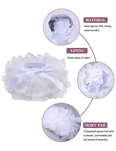 Baby Girls Tutu Bloomers Diaper Cover Cotton Tulle Bloomers and Headband Set White 1-2 Year