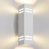 Cerdeco Aluminum Modern Outdoor Wall Light,15" Exterior Up Down Wall Sconce Light Fixture Sand Textured White with 3-Sided Fr
