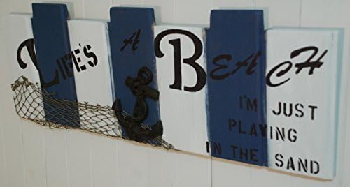Nautical Life's a Beach Ocean Wood Wall Art with Anchor and Fish Net, Beach Picture, Nautical Sign, Nautical Picture, Beach Sign