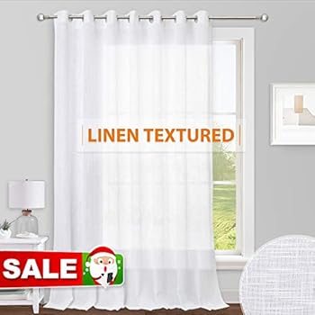 RYB HOME Sheer Curtains White - 100 inches Extra Wide Linen Semi Sheer Christmas Decoration White Backdrop Curtains Grommet for Bedroom Dining Living Room Sliding Glass Door, 100 x 84, 1 Panel