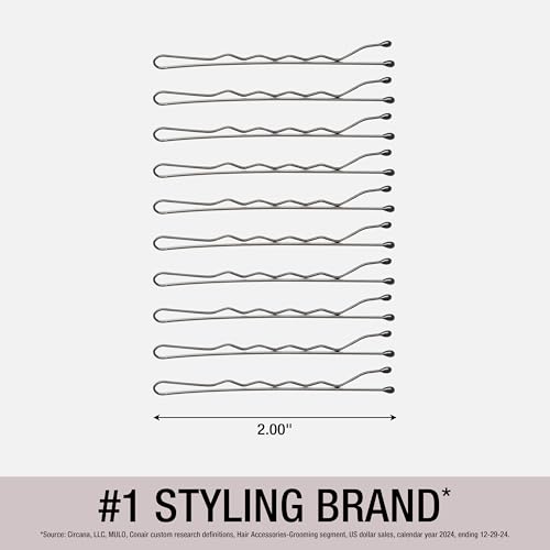 CONAIR Black Bobby Pins with storage 400pk - hair accessories for women - rubber tipped and nonslip - ideal with brown hair - comfortable hair pins - clear zipper pouch included