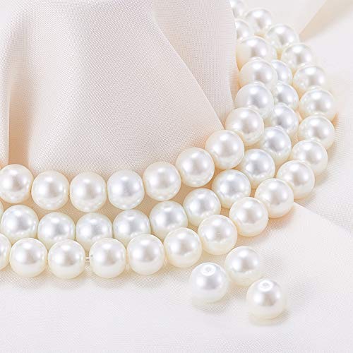 NBEADS 2 Box 400pcs 8mm Glass Pearl Beads, Environmental Dyed Round Loose Pearl Beads for Bracelets Necklaces Jewelry Making