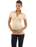 PattyBoutik Mama Collar Short Sleeve Maternity Polo Shirt (Deep Champagne M)