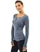 PattyBoutik Women's Henley Buttons Ribbed Top (Heather Blue M)