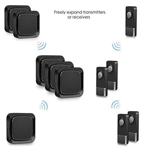 Wireless Doorbell, Coolqiya Door Bell Chimes Kit with 3 Plugin Receivers and 2 Remote Waterproof Push Buttons, No Battery Required for Receivers, 52 Melodies, Black - Thumbnail 5