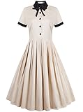 ReoRia Women's 40s 50s Style Short Sleeve Rockabilly Picnic Swing Vintage Dress
