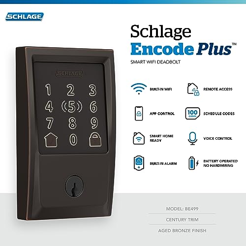 Schlage BE499WBCEN716 Encode Plus Century WiFi Deadbolt Smart Keyless Entry Touchscreen Door