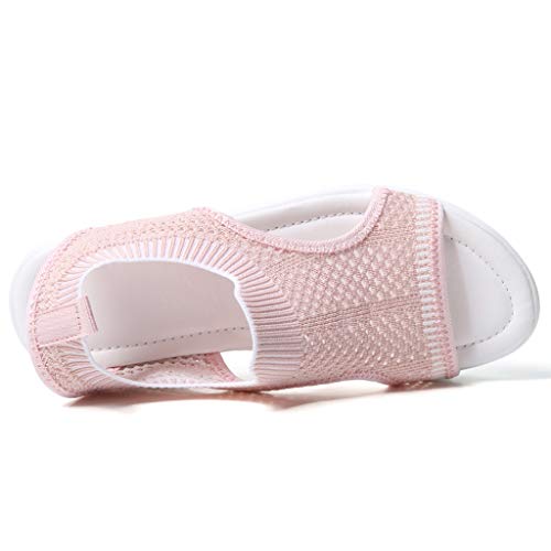 Women's Flat Sandals Open Toe Cutout Casual Summer Lightweight Comfort Platform Wedge Slip-on Flat Shoes Pink
