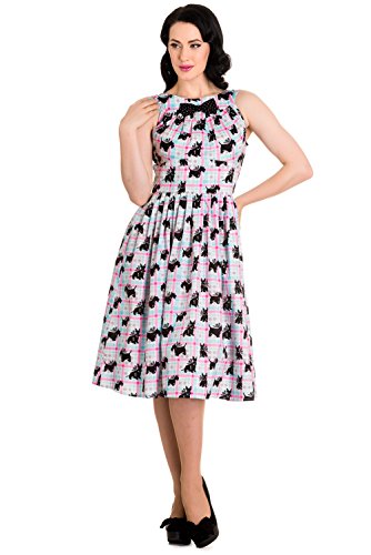 Hell Bunny 60's Mod Scottie Scottish Terrier Pastel Plaid Check Flare Dress (L)