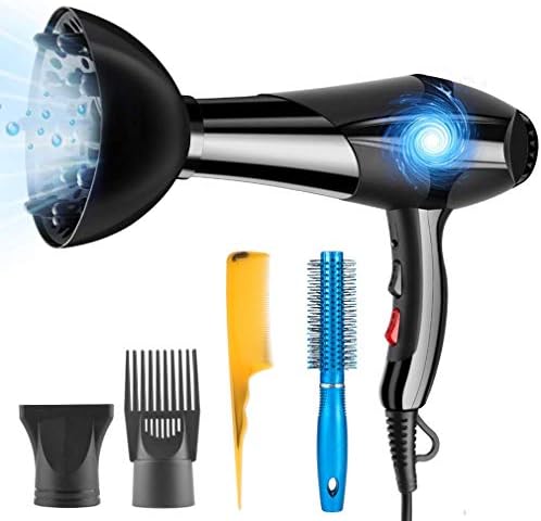Hair Dryer Professional Ionic 3000W PluieSoleil with 2 Speed and 3 Heat Setting with Diffuser, Nozzle and Combs 5 Attachments for Curly and Straight Hair