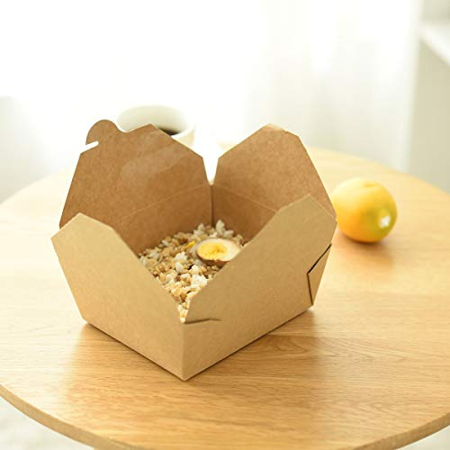 Take Out Boxes 45 Oz Chinese Take Out Containers 40 Pack Microwaveble Folding Natural Kraft Food Box Meal Prep Containers for Food Take Out Boxes Ideal Leak and Grease Resistant for Restaurants