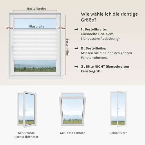 Woltu # 325 Pleated Klemmfix without Drilling, Blinds, Folding Roller Blind, Easyfix, Clamped, Roller Blind, Opaque Privacy Screen for Windows