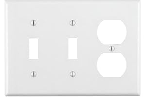 Leviton 88021 3-Gang 2-Toggle 1-Duplex Device Combination Wallplate, Standard Size, Thermoset, Device Mount (White)