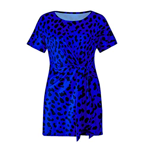 HI, Londony ❤↪❤ Women's Leopard Prints Lantern Sleeve Short Sleeve Wear to Work Casual Pencil Dress with Belt Blue - Thumbnail 2
