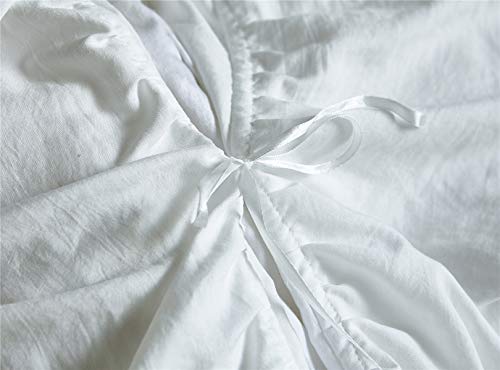 Moowoo Vintage Farmhouse Bedding, 3 Pieces Ruffle Duvet Cover Set 100% Washed Microfiber Romantic Mermaid Tail French Country Style Duvet Cover with Ties (White, King)