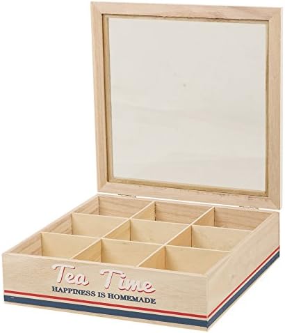 Panorama Stores Wooden Tea Box 6 Or 9 Compartments Hinged Glass Lid Home Kitchen (9 Compartments)