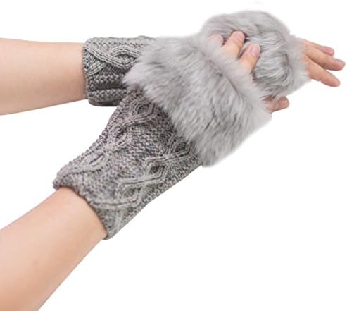 TAORE Women Warm Winter Faux Rabbit Fur Mittens Wrist Fingerless Gloves