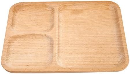 QIN Beech Wood Rectangular Party Compartment Dinner Plates Coffee Tea Serving Tray Fruit platters Wooden Tableware Environmentally Safe Without Spray Paint