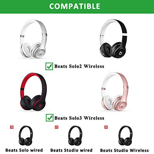 Professional Beats Solo Earpads Cushions Replacement by SoloWIT - Compatible with Beats Solo2 & Solo3 Wireless On-Ear Headphones with Soft Protein Leather/Strong Adhesive Tape