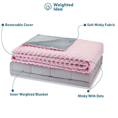 Weighted Idea Heavy Weighted Blanket 25 lbs with Removable Cover 60''x80'' Grey/Pink Dot