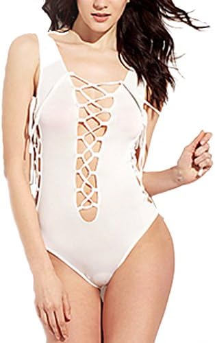 Zecoo One-piece swimming suit solid color multi lace hollowed out sexy ladies swimsuit (XXL, WHITE)