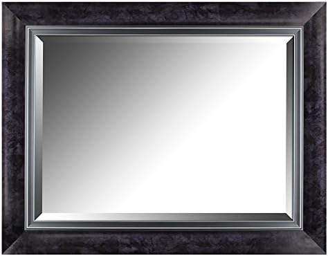 Mirrorize Black Marble Style Frame With Liner Beveled Mirror| Vanity,Hallway,Bathroom, Bedroom |  27.25x35.25  (Inner mirror 20X28)|Black| Rectangle| Large Bevelled Mirror