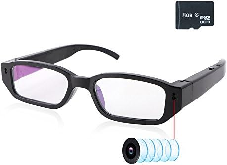 Upgrad Video Camera Eyeglasses+ 8G SD Card - Small Surveillance Camera USB Charger FHD 1080P - Video Loop Recording - Built-in Battery with DVR Video Recorder - Mini Digital Camera As a PC Cam