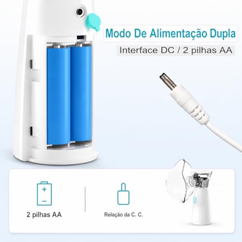 Nebulizador Portátil Ultrassônico Silencioso Sem Fio USB ou Pilha Névoa Fina Compacto para Crianças e Adultos