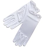 ZaZa Bridal Stretch Satin Gloves For Girl w/ Scalloped trim & Pearl Accents