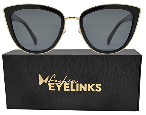 PZ Polarized - Women Cat Eye Metal Bridge Design Mirror and Solid Sunglasses (Black Gold + Solid) - Thumbnail 6