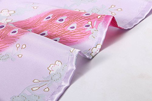 Yukata Women's Short Kimono Robe, Peacock&Blossom Design, Lavender XL