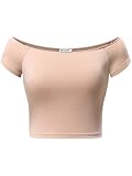 HUHOT Womens Basic Short Sleeve Off-Shoulder Short Cami Crop Tank Top Medium Camel