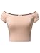 HUHOT Womens Basic Short Sleeve Off-Shoulder Short Cami Crop Tank Top Medium Camel
