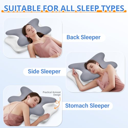 Ehomfory Memory Foam Pillow Neck Pillow, Ultra Pain Relief Side Sleeper Pillow for Neck Support, Ergonomic Cervical Pillow Cozy Sleeping, Bed Pillow for Side Back Stomach Sleeper (Grey)