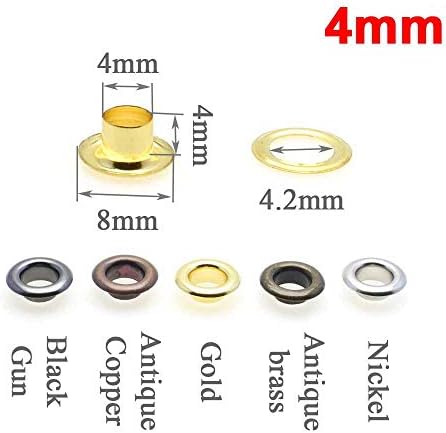 100pcs Metal Eyelets Grommets 4MM for Leather Craft DIY Scrapbooking Shoes Fashion Practical Accessories (Antique Brass)