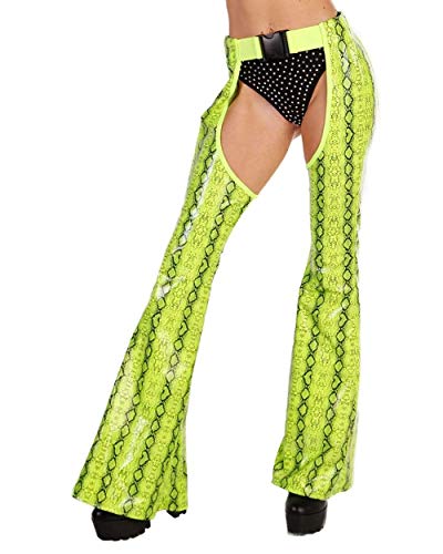 iHeartRaves Slave 4 U Snakeskin High Waisted Flare Chaps (Neon Green, Medium) - Thumbnail 7